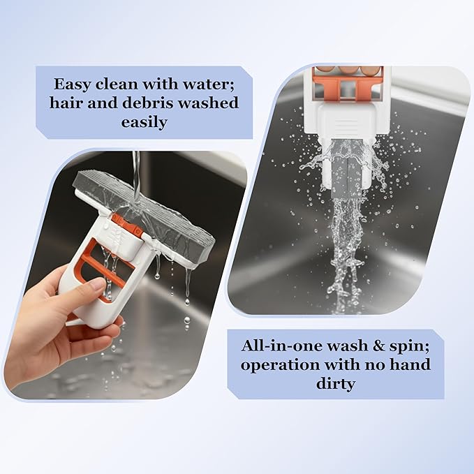 2PCS Mini Cleaning Mop, Self-Wringing & Wash-Dry Dual Use, Portable Foldable Desktop Mop for Kitchen, Car Glass, Living Room, Multi-Surface Cleaning with Sponge Head, No Touch Hands-Free