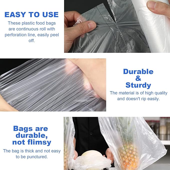 12x16 Plastic Produce Bags on Roll - Clear, 350 Bags per Roll (8 Rolls); Ideal for Food, Vegetables, Fruits, Bread, Pets and Groceries