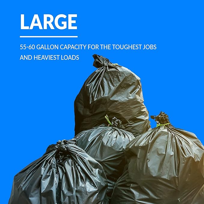 Reli. 55-60 Gallon Trash Bags Heavy Duty | 50 Bags | 50-60 Gallon | Large Black Garbage | Made in USA