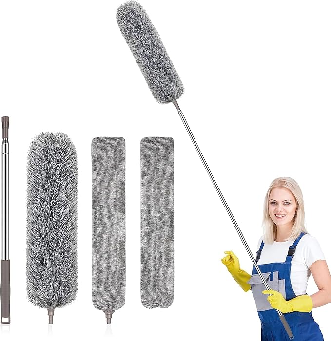 SetSail Dusters for Cleaning, 100-inch Extra-Long Floor Duster with Extension Pole Bendable Microfiber Head Washable Ceiling Fan Cleaner Duster for High Ceilings, Furniture