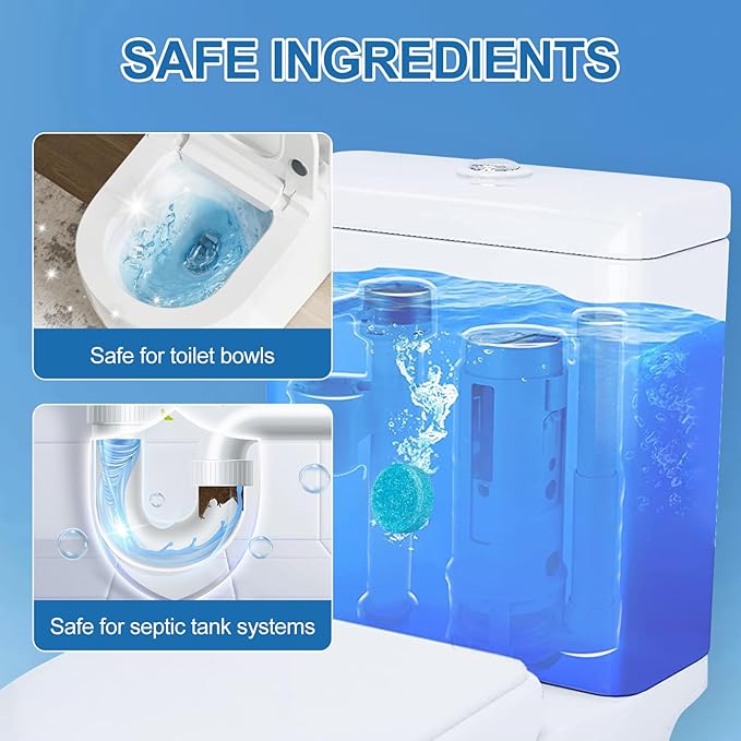 Toilet Bowl Cleaner Tablets Blue Toilet Tank Cleaners, Septic-Safe Hard Water Stain Remove, Odor Remover Bathroom& Effervescent Stain， Automatic Toilet Cleaning & Deodorizer，50 Count Automatic-GOOD