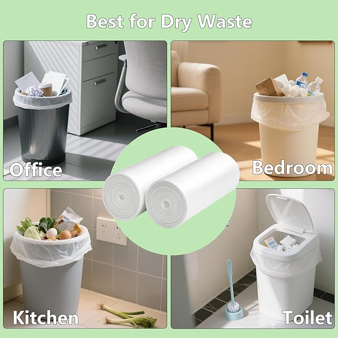 TECHSHARE Trash Bags 2 Gallon - 110 Count Small White Garbage Bags, Bathroom Trash Bags 2 Gallon, Mini Trash Can Liners for Home, Nursery, Office - Scent Free HDPE 1.8 Gallon Fit