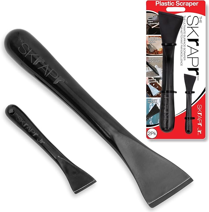 Plastic Scraper Tool, 2 Pack, Non-Scratch, Ergonomic Handle, Heat Resistant (450F), Dishwasher Safe - Clean Ovens, Countertops, Hard Floors, Walls, and Windows