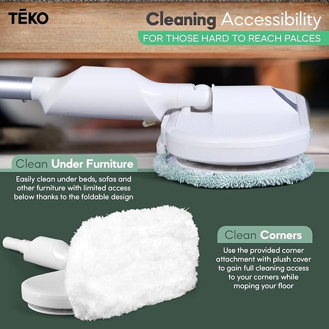 TEKO Electric Mop | As Seen on TV Power Mop | Hardwood Floor Mop with Baseboard Cleaner Attachment | Floor Mops with Washable Pads Included (Mint)