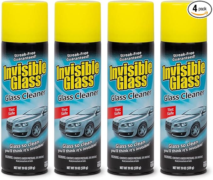 Invisible Glass 91164-4PK Premium Aerosol Glass Cleaner Spray for Car Windshields and Windows, Automotive and Home Window Cleaner, Streak-Free, Ammonia-Free, Tint-Safe – 19 oz (Pack of 4)