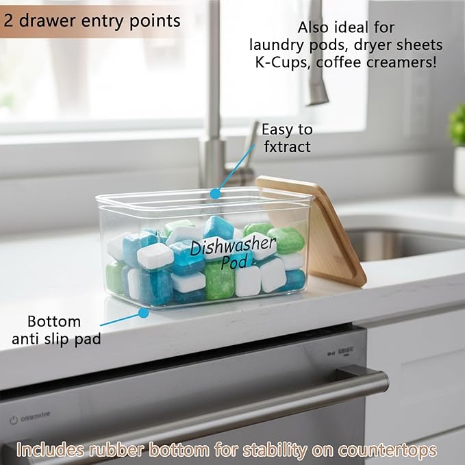 2 Pack Laundry Pods Container, Acrylic Dishwasher Pods Holder with Lid, Laundry Powder Container, Detergent Holder, Organization & Storage for Home, Kitchen, Office