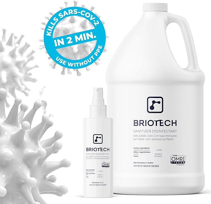 BRIOTECH Sanitizer Disinfectant Hypochlorous Spray, Kill 99.99% of Viruses & Bacteria, Control Mold, Eliminate Odor, Gentle for Nursery & Play Rooms, Food Contact Surface Sanitizer, 8 fl oz