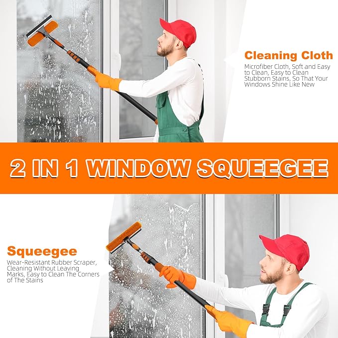36FT Reach High Ceiling Duster Kit, Window Cleaning kit with 7-30FT Extension Pole, Fan Duster for Ceiling Fan Blades, Microfiber Feather Duster, Rotatable Window Squeegee and Cobweb Duster
