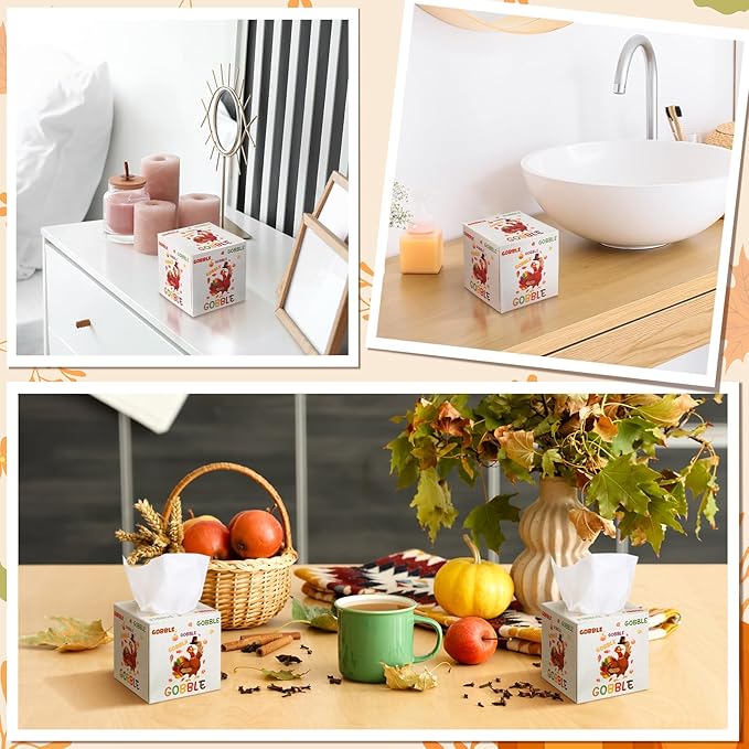 Yeaqee 6 Pack Thanksgiving Turkey Facial Tissue Cube Boxes 480 Sheets Fall Gobble Turkey Paper Facial Tissues Cube Box for Thanksgiving Fall Autumn Harvest Home Bathroom Kitchen Car Office