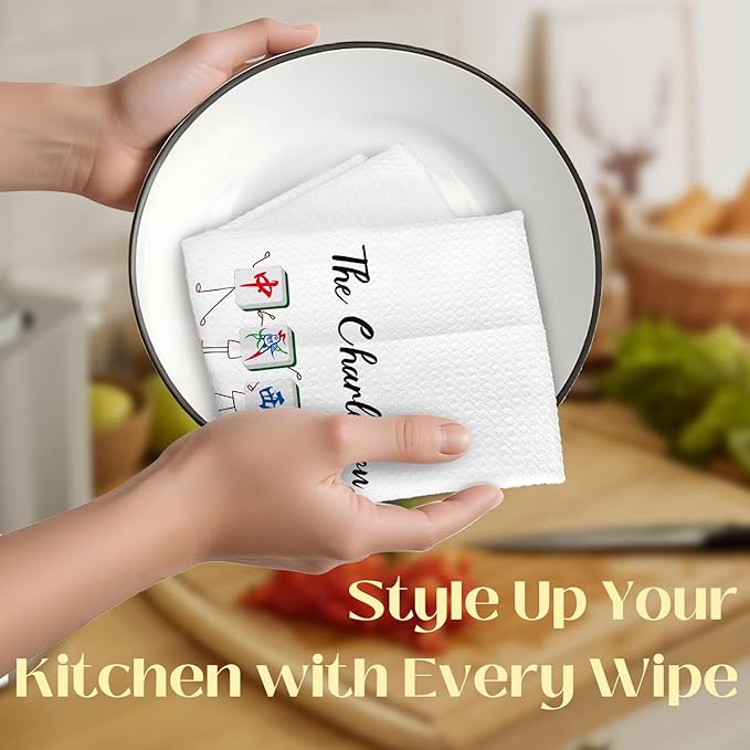 Chinese Mahjong Kitchen Towels, Gifts for Mahjong Players Dish Tea Towels for Kitchen Decor, Mah Jong Gifts for Women Decorative Hand Towel, 16x24 Inch