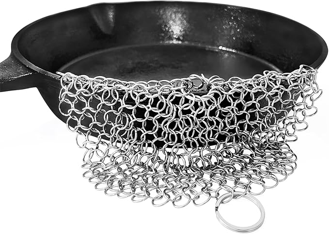 Cast Iron Skillet cleaner 316L Stainless Steel Chainmail Scrubber for Cast Iron Pans,Glassware Dutch Oven Skillet Wok