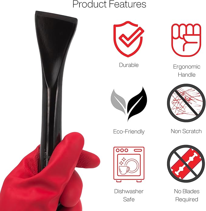 Plastic Scraper Tool, 2 Pack, Non-Scratch, Ergonomic Handle, Heat Resistant (450F), Dishwasher Safe - Clean Ovens, Countertops, Hard Floors, Walls, and Windows