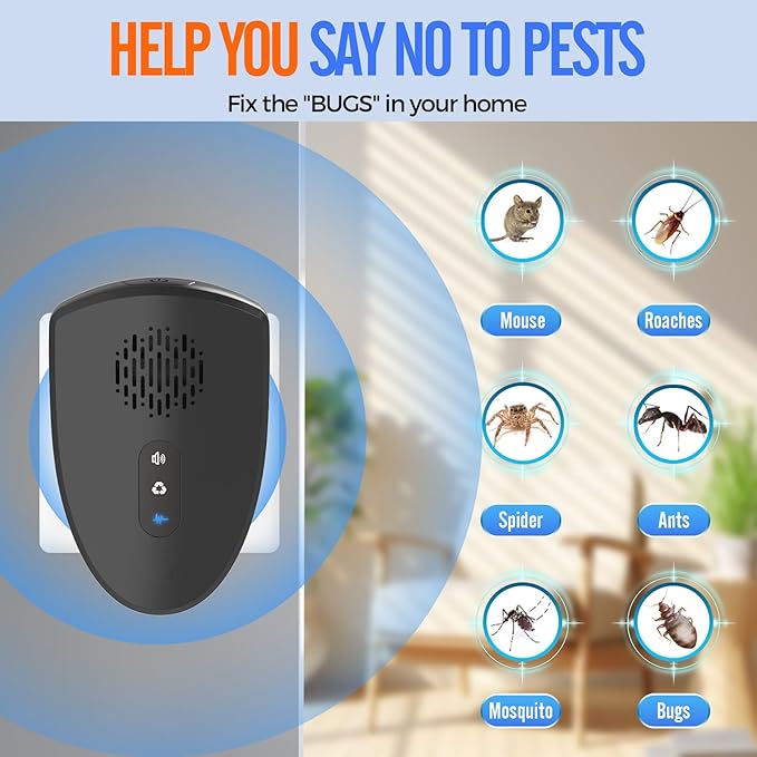 Ultrasonic Pest Repeller,2025 Upgraded Mosquito Repellent,Electronic Rodent Repellent Indoor,Pest Control for Insect,Roach,Mouse,Bugs,Spider Repeller for House,Garage,Warehouse-6 Pack -3 Mode