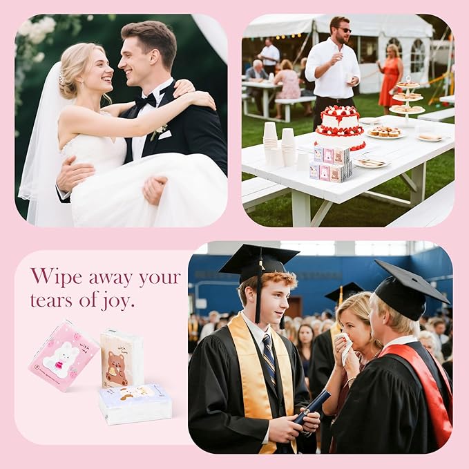 27 Packs Pocket Tissues, Small Travel Size Bulk Facial Paper Towel, Travel Essential, Purse Tissue, Individual Packet, Soft 3 Ply Portable Napkins with Cute Prints for Wedding Party (Dog&Bear&Rabbit)