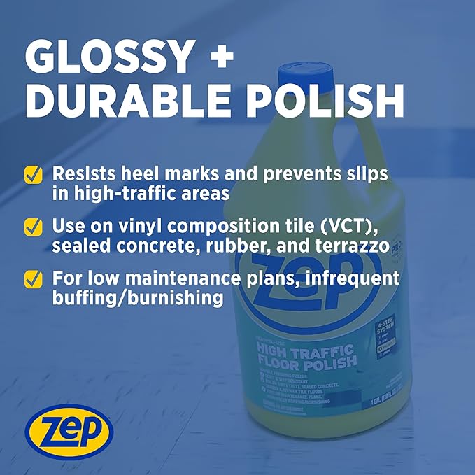 Zep High Traffic Floor Polish - 1 Gal (Case of 2) ECZUHTFF1282- Scuff-Resistant Durable Finish for Vinyl, Concrete, Rubber, Tile, and Terrazzo Floors