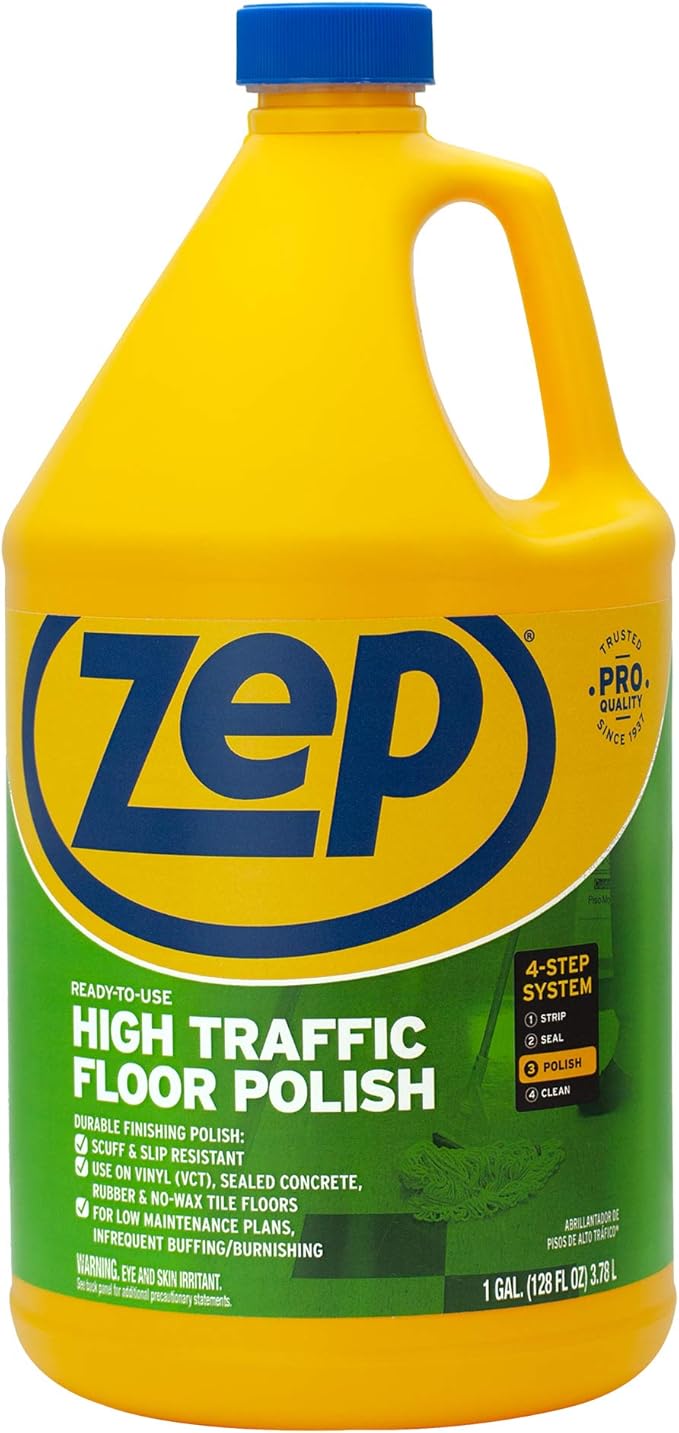 Zep High Traffic Floor Polish - 1 Gal (Case of 2) ECZUHTFF1282- Scuff-Resistant Durable Finish for Vinyl, Concrete, Rubber, Tile, and Terrazzo Floors