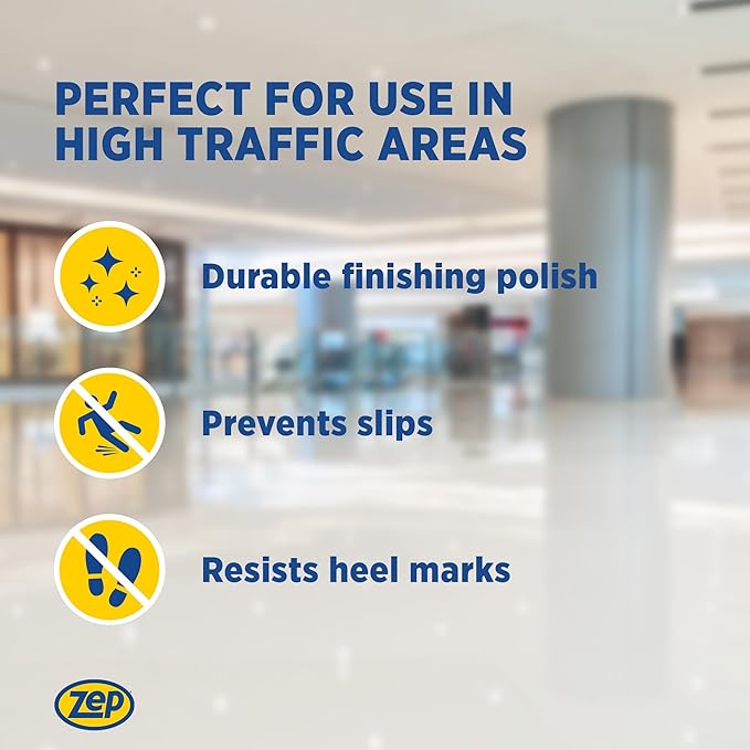 Zep High Traffic Floor Polish - 1 Gal (Case of 2) ECZUHTFF1282- Scuff-Resistant Durable Finish for Vinyl, Concrete, Rubber, Tile, and Terrazzo Floors