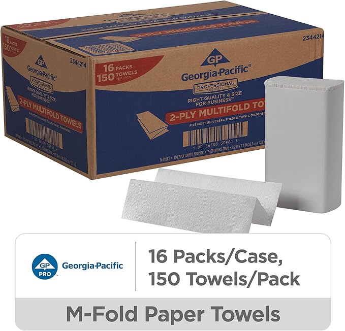 GP Georgia-Pacific Professional Series Premium 2-Ply Multifold Paper Towels by GP PRO, White, 2344214, 150 Towels Per Pack, 16 Packs Per Case