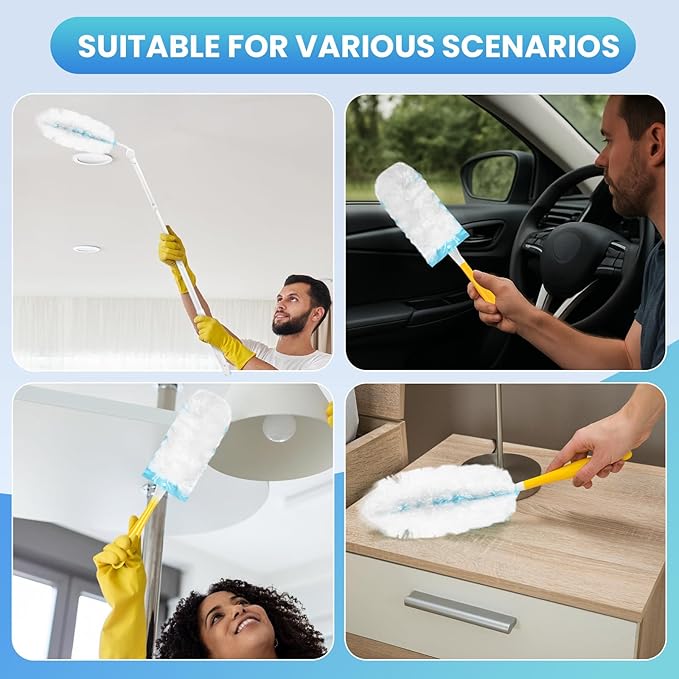 40 Pack Duster Refill for Swiffer Duster, 360°Heavy Duty Duster Refills Kit, Strong Electrostatic Adsorption Technology, Suitable for Furniture, Curtains, Offices and Other Scenes with 1 Short Handle