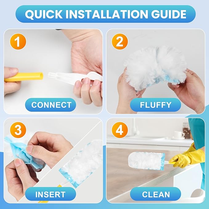 40 Pack Duster Refill for Swiffer Duster, 360°Heavy Duty Duster Refills Kit, Strong Electrostatic Adsorption Technology, Suitable for Furniture, Curtains, Offices and Other Scenes with 1 Short Handle