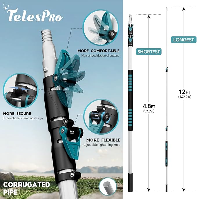 20 Foot High-Reach Duster Kit with 5-12FT Extendable Pole - High Ceiling Duster Cleaning Kit with Telescopic Pole,Cobweb Duster, Chenille Ceiling Fan Duster, Microfiber Feather Duster
