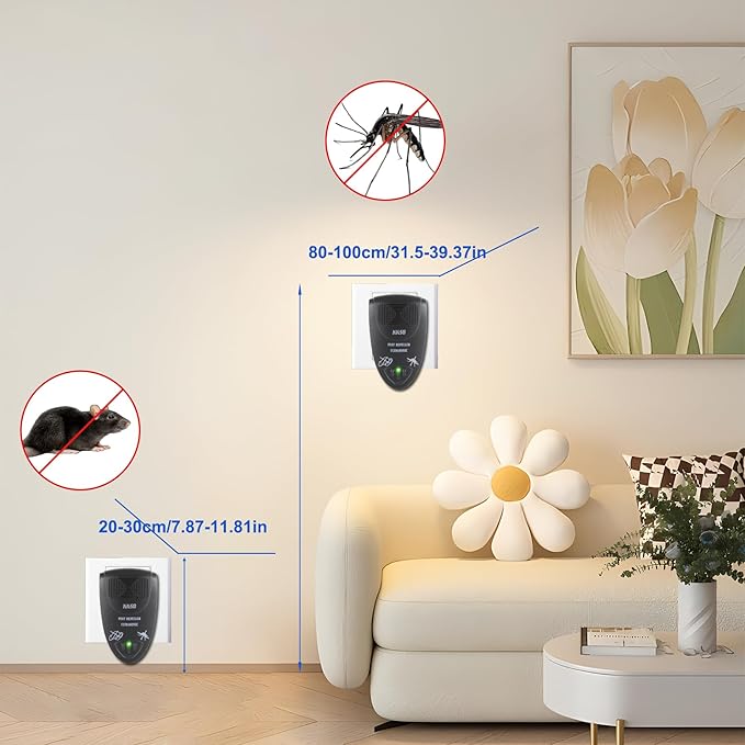 2025 Upgraded Ultrasonic Pest Repeller Indoor Plug in, 1300 Sq.Ft Coverage, Pest Control for Roach,Rodent,Mouse,Bugs,Mosquito,Mice,Spider, for Home Office Warehouse Use(Black) (2)