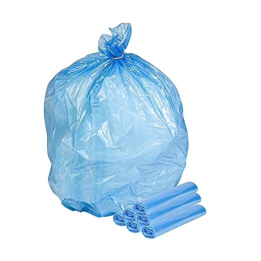 Restaurantware Recycling Trash Bags 250 Count 12-16 Gallon Heavy-Duty Plastic Trash Liners Tear-Resistant Blue Waste Disposal Bags Leak-Proof Star Seal Bottom Bags for Commercial Kitchens