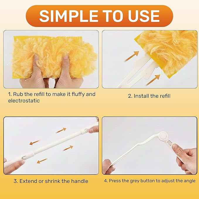 Heavy Duty Duster Refills 30 Pack, 360° Multi Surface Feather Dusters Kit with Extendable 3FT Handle, Disposable Microfiber Dusters for Cleaning Furniture, Blinds, Ceiling Fan & Car