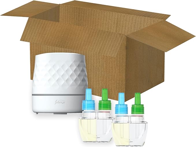 Febreze Plug Scent Booster Starter Kit, Oil Diffuser, Air Freshener Plug in, Giftable for Holidays, Continuous Scent Device + 2 Gain Original Refills