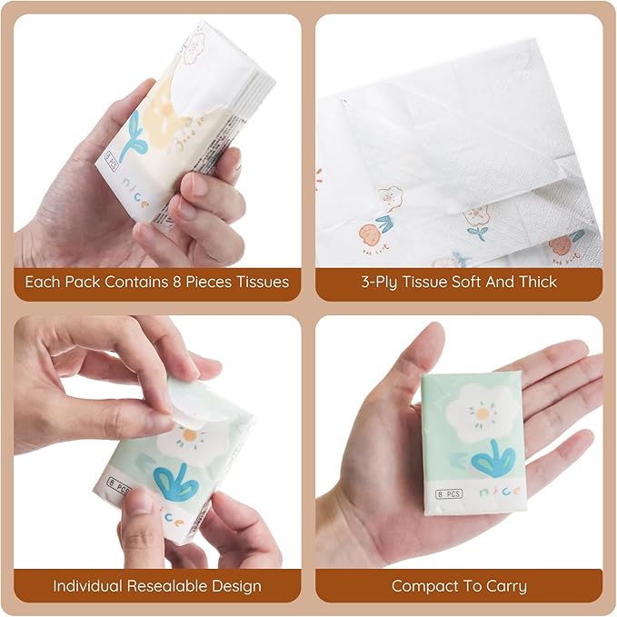 27 Packs Pocket Tissues, Small Travel Size Bulk Facial Paper Towel, Travel Essential, Purse Tissue, Individual Packet, Soft 3 Ply Portable Napkins with Cute Prints for Wedding Party (Floral)