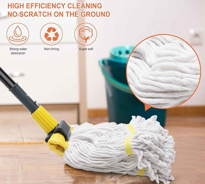 (2 Pack) Heavy Duty Mop Head Commercial Replacement for Floor Cleaning,Wet Industrial Cotton Looped End String Heads Refill,Yellow