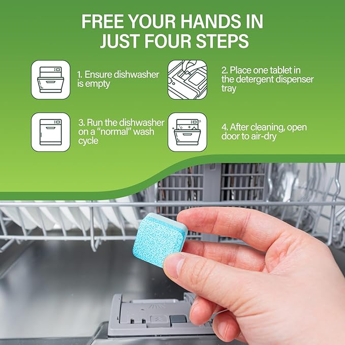 YCUO Deep Cleaning Dishwasher Cleaner Tablets-24 Pack,Natural Formula,Effective Limescale & Odor Removal,Calcium,Scale,Hard Water Stains,Oil,Compatible with All Models