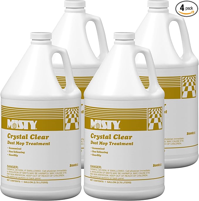 MISTY Crystal Clear Dust Mop Treatment - 1 Gallon (Case of 4) 1003411 - Helps in Removal of Dirt, and Abrasive Matter from Wood, Asphalt, Linoleum, Vinyl, VCT, Rubber, Concrete, and Gym Floors