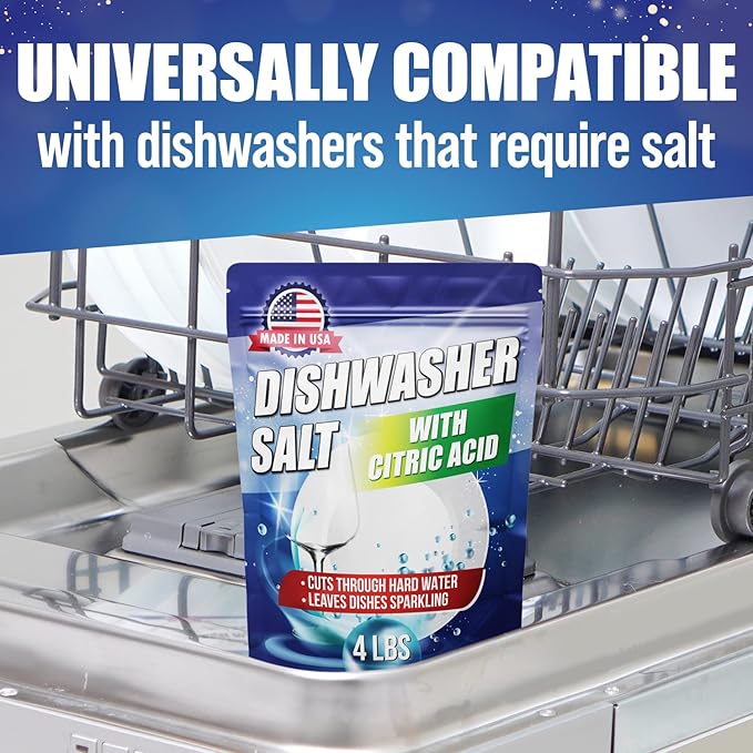 IMPRESA Dishwasher Rinse Aid Salt - 4 Lb - Citric Acid Cleaner & Descaler - Hard Water Stain Remover & Detergent Booster