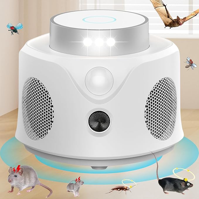 Mouse Repellent Ultrasonic Plug in, 2025 Upgraded Mice Repellent Indoor Ultrasonic Pest Repeller, 360° Ultrasonic Rodent Repellent with PIR Sensor & LED Strobe Light for Indoor