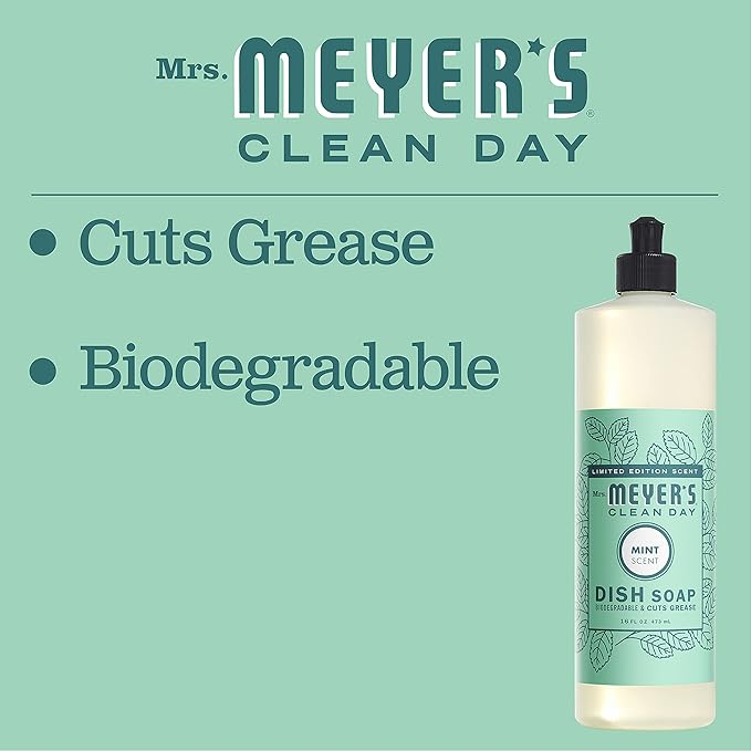 MRS. MEYER'S CLEAN DAY Liquid Dish Soap, Biodegradable Formula, Limited Edition Mint, 16 fl. oz - Pack of 6