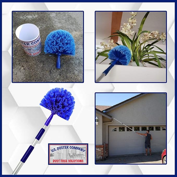 Cobweb Duster Extendable 18 Foot High Reach Ceiling Fan Duster | 3-Stage Aluminum Telescoping Pole | Medium Stiff Bristles | Long Handle Webster Microfiber Duster for Cleaning | U.S Duster Co.