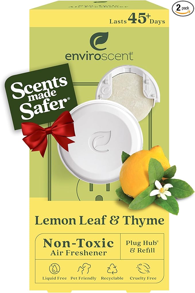 Enviroscent Non Toxic Air Freshener (Lemon Leaf & Thyme) Plug-in Home Fragrance Last 45+ Days | Kit includes 1 Refillable Plug In Warmer & 1 Scent Refill