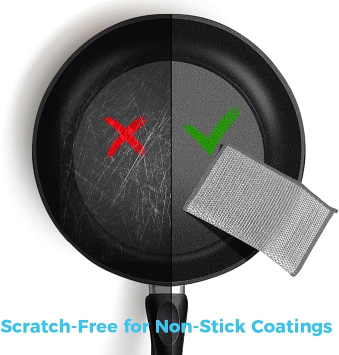 AIDEA Non Scratch Wire Dishcloth 24PK, Upgraded Wire Dishwashing Rag for Kitchen, Dual Sided, Washable Dish Cloths, Cleaning Pads Steel Scrubber for Cookware, Sinks, Dishes, Stove Tops, 7"×8" Grey