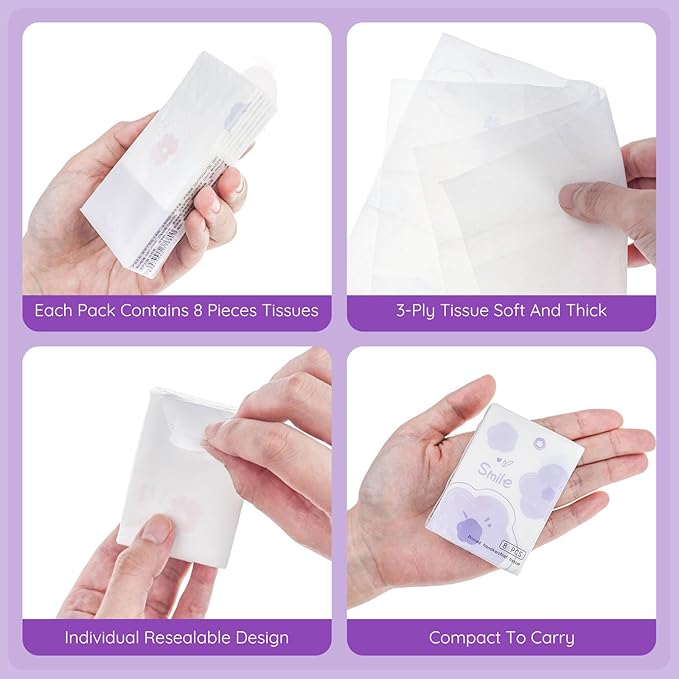 27 Packs Pocket Tissues, Small Travel Size Bulk Facial Paper Towel, Travel Essential, Purse Tissue, Individual Packet, Soft 3 Ply Portable Napkins with Cute Prints for Wedding Party (Daisy)