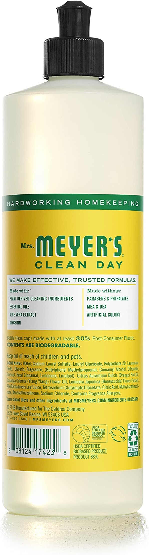 Mrs. Meyer's Clean Day Liquid Dish Soap Honeysuckle, 16 FL OZ (Pack of 1)