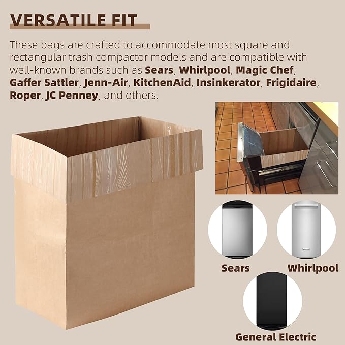 (15-Pack) Calvana Super Strong Compactor Bags, Heavy-Duty Kitchen Paper Trash Bags with Leak Proof Plastic Liner, Fits GE Model Compactors with Rectangular Containers, Includes 15 Sticker Seals