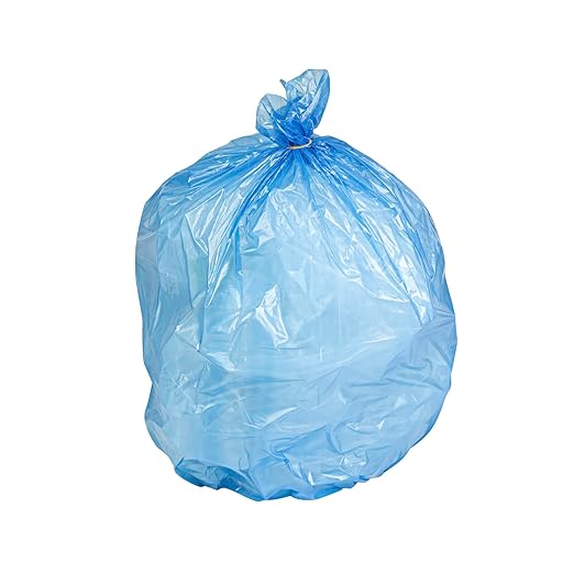 Restaurantware Recycling Trash Bags 250 Count 12-16 Gallon Heavy-Duty Plastic Trash Liners Tear-Resistant Blue Waste Disposal Bags Leak-Proof Star Seal Bottom Bags for Commercial Kitchens