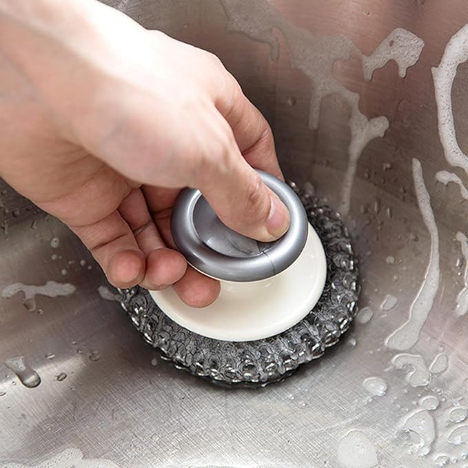 12 Pack Stainless Steel Wool Scrubber with Handle, Steel Wool Scrubber for Cleaning Dishes, Metal Scrubber Pot Scrubbers Can Clean Iron Pots, Stoves, Barbecue Grills, Wash Sink