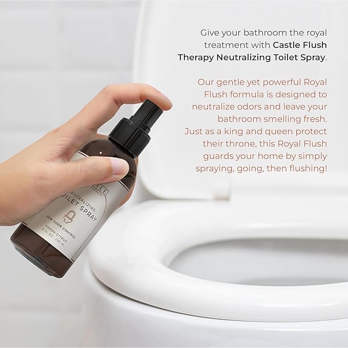 Castle Flush Therapy Neutralizing Toilet Spray | Odor Control: Mist Over the Water Surface, Go, Then Flush | Bathroom Freshening | Neutralizes Odors at the Source | Lavender and Eucalyptus | 8 oz