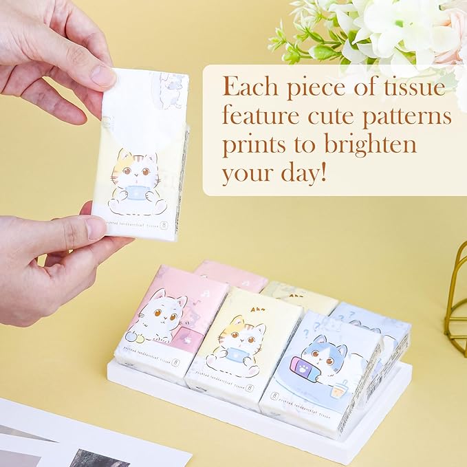 27 Packs Pocket Tissues, Small Travel Size Bulk Facial Paper Towel, Travel Essential, Purse Tissue, Individual Packet, Soft 3 Ply Portable Napkins with Cute Prints for Wedding Party (Cats)