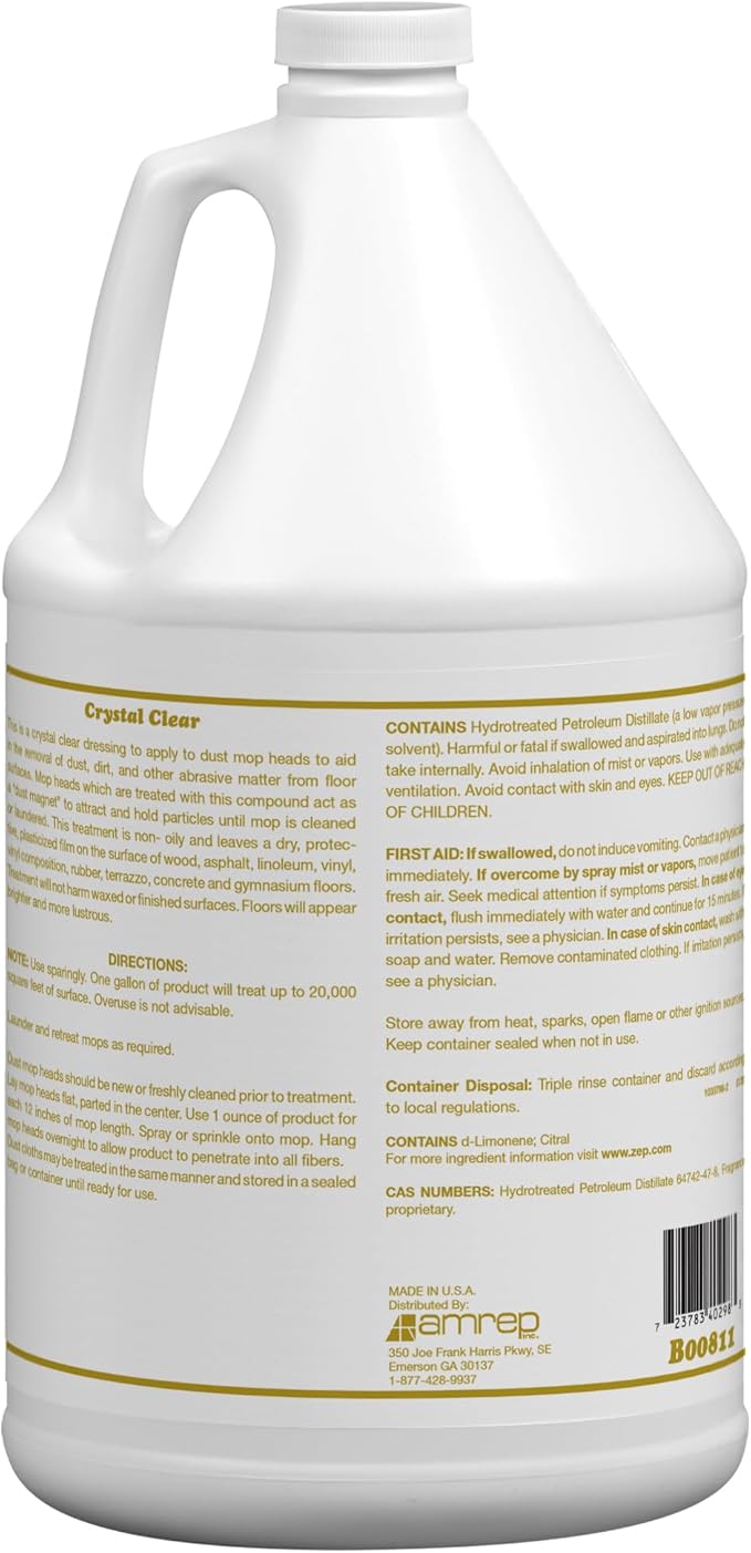 MISTY Crystal Clear Dust Mop Treatment - 1 Gallon (Case of 4) 1003411 - Helps in Removal of Dirt, and Abrasive Matter from Wood, Asphalt, Linoleum, Vinyl, VCT, Rubber, Concrete, and Gym Floors