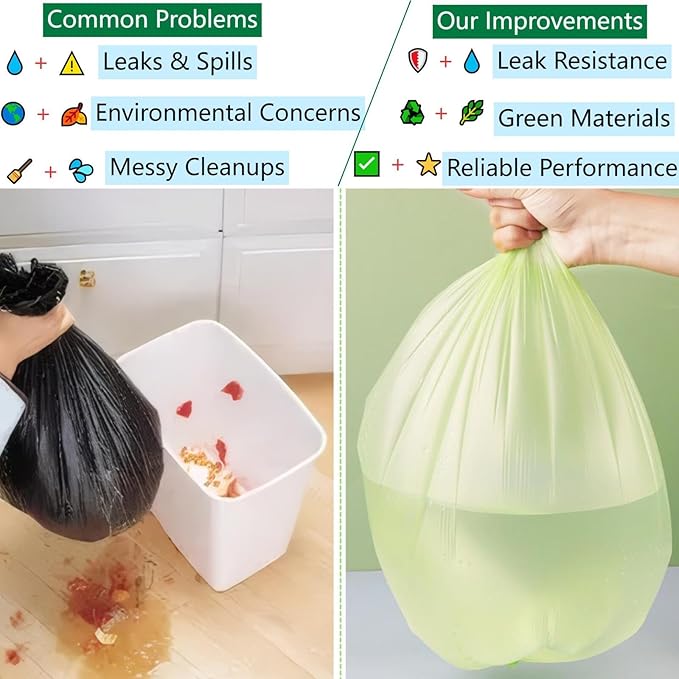 Biodegradable Large Trash Bags 13+ Gallon Tall Kitchen Gecyclable Waste Bags, Heavy Duty 1.18 Mil & Leakproof, 50 Liter Bin Liners for Lawn Yard,Home,Office (60 Count) Green