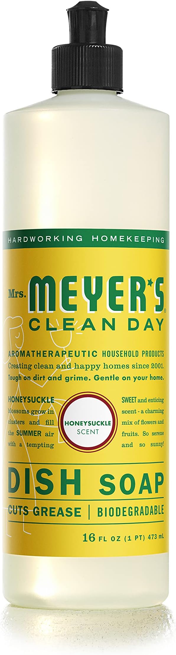 Mrs. Meyer's Clean Day Liquid Dish Soap Honeysuckle, 16 FL OZ (Pack of 1)