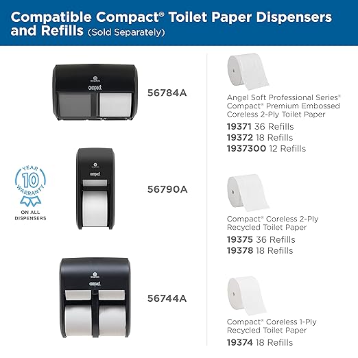 Georgia-Pacific Compact Coreless 2-Ply Recycled Toilet Paper by GP PRO (Georgia-Pacific), 19375, 1,000 Sheets Per Roll, 36 Rolls Per Case